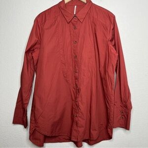 Free People Women Red Button‎ Down Oversized Shirt Large